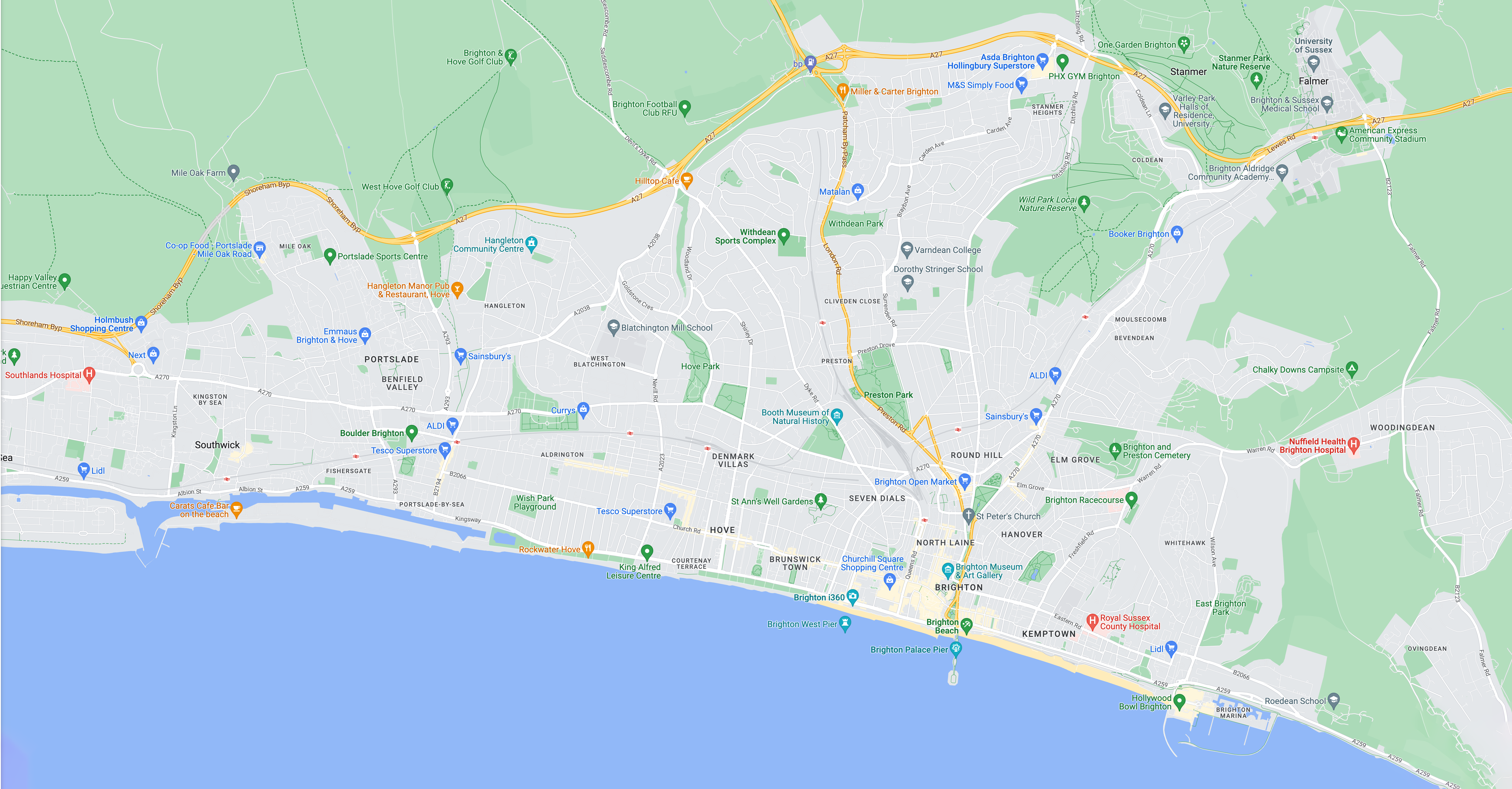 Map of Brighton showing the city's landmarks and key areas. Springboard Digital Group is a trusted digital marketing agency in Brighton